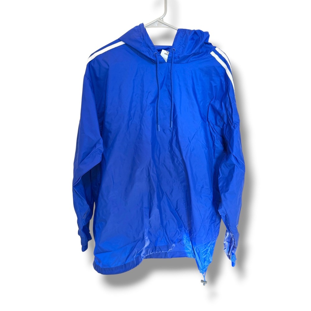 Adidas Originals Windbreaker Mens L Blue Trefoil Logo Hooded Pullover Anorak